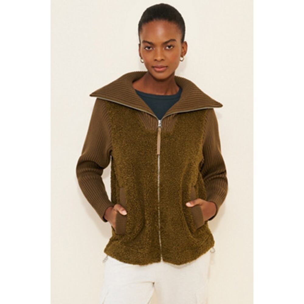Varley Ardley Zip Through Mixed Media Green Jacket L - Picture 3 of 6
